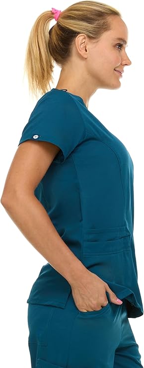 Medichic Eleanor V-Neck Top with Joelle Elastic Drawstring Cargo Pants Scrub Set - Caribbean Blue
