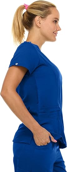 Medichic Eleanor V-Neck Top with Joelle Elastic Drawstring Cargo Pants Scrub Set- Galaxy Blue