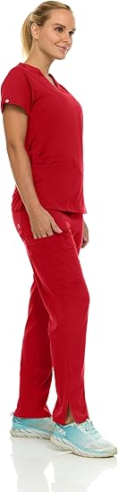Medichic Eleanor V-Neck Top with Joelle Elastic Drawstring Cargo Pants Scrub Set - Red