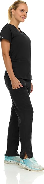 Medichic Eleanor V-Neck Top with Joelle Elastic Drawstring Cargo Pants Scrub Set - Black