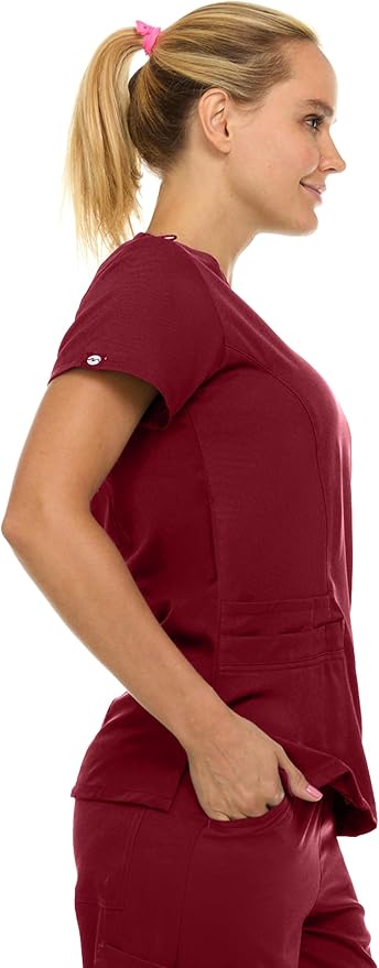 Medichic Eleanor V-Neck Top with Joelle Elastic Drawstring Cargo Pants Scrub Set - Wine