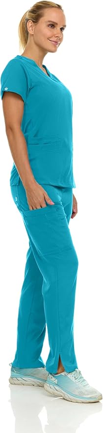 Medichic Eleanor V-Neck Top with Joelle Elastic Drawstring Cargo Pants Scrub Set - Teal