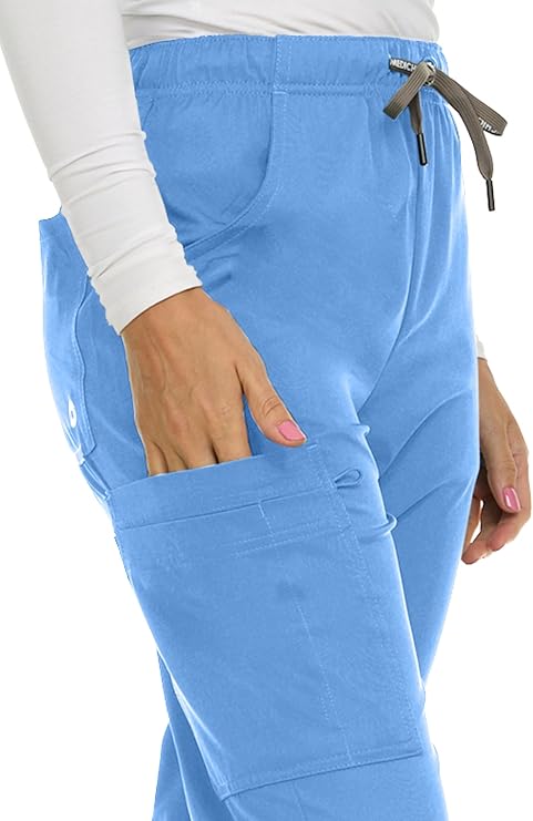 Medichic Eleanor V-Neck Top with Joelle Elastic Drawstring Cargo Pants Scrub Set - Ceil Blue