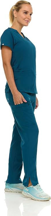 Medichic Eleanor V-Neck Top with Joelle Elastic Drawstring Cargo Pants Scrub Set - Caribbean Blue