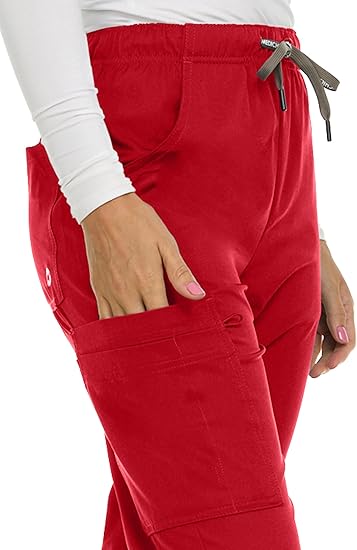 Medichic Eleanor V-Neck Top with Joelle Elastic Drawstring Cargo Pants Scrub Set - Red