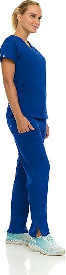Medichic Eleanor V-Neck Top with Joelle Elastic Drawstring Cargo Pants Scrub Set- Galaxy Blue