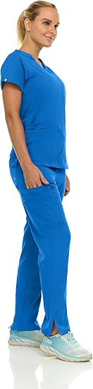 Medichic Eleanor V-Neck Top with Joelle Elastic Drawstring Cargo Pants Scrub Set - Royal Blue