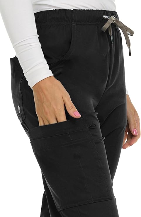 Medichic Eleanor V-Neck Top with Joelle Elastic Drawstring Cargo Pants Scrub Set - Black