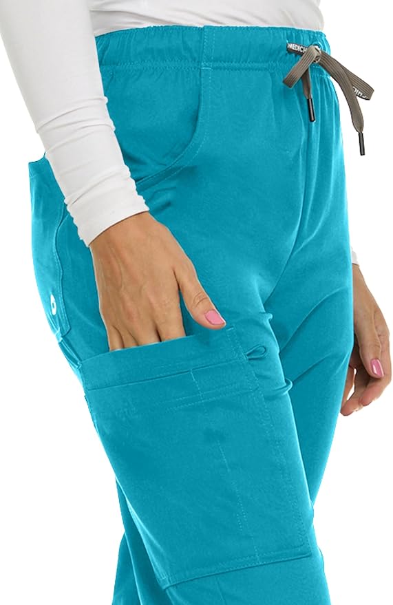 Medichic Eleanor V-Neck Top with Joelle Elastic Drawstring Cargo Pants Scrub Set - Teal