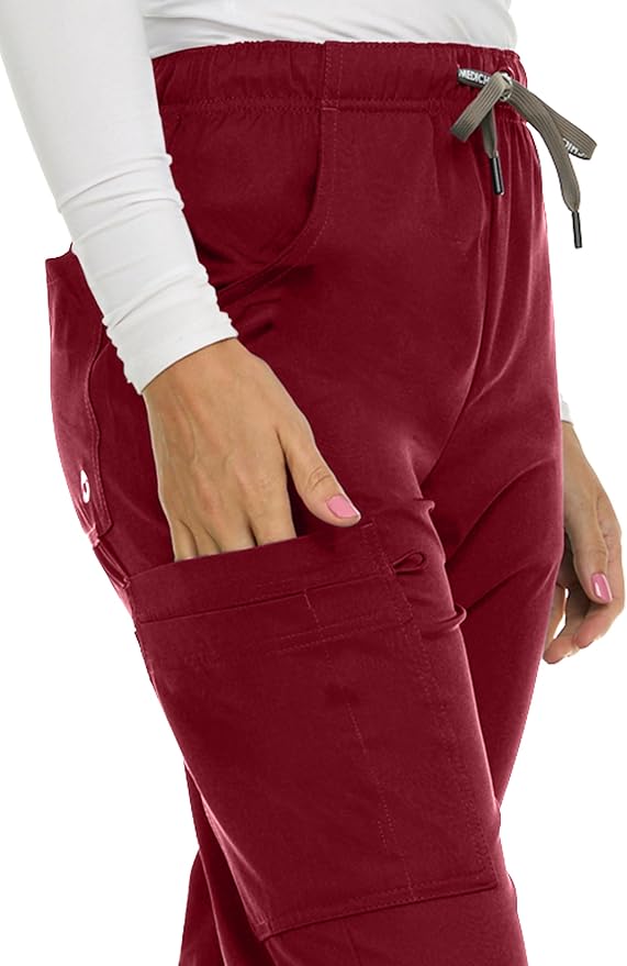 Medichic Eleanor V-Neck Top with Joelle Elastic Drawstring Cargo Pants Scrub Set - Wine