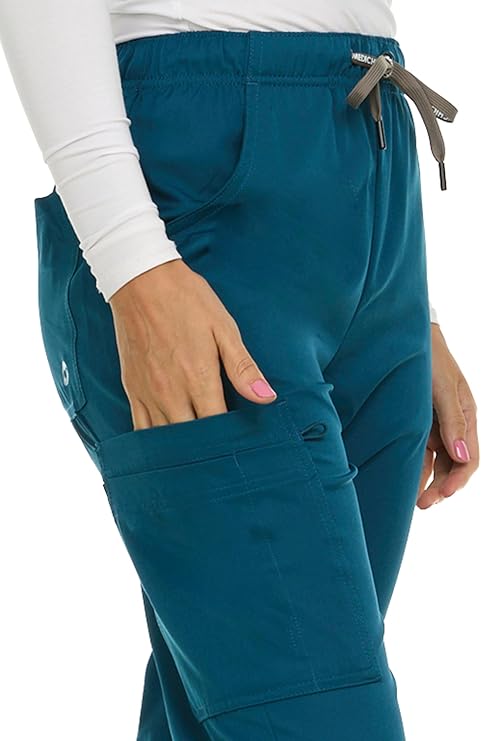 Medichic Eleanor V-Neck Top with Joelle Elastic Drawstring Cargo Pants Scrub Set - Caribbean Blue