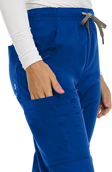 Medichic Eleanor V-Neck Top with Joelle Elastic Drawstring Cargo Pants Scrub Set- Galaxy Blue