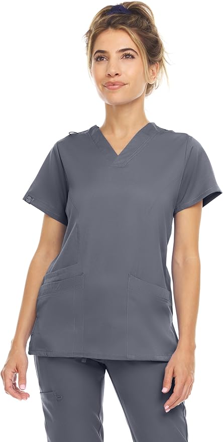 Medichic Eleanor V-Neck Top with Leah Elastic Waist Cargo Jogger Pants Scrub Set - Pewter Grey