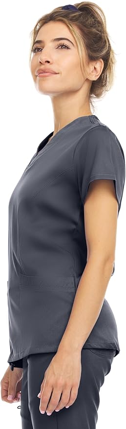 Medichic Eleanor V-Neck Top with Leah Elastic Waist Cargo Jogger Pants Scrub Set - Pewter Grey