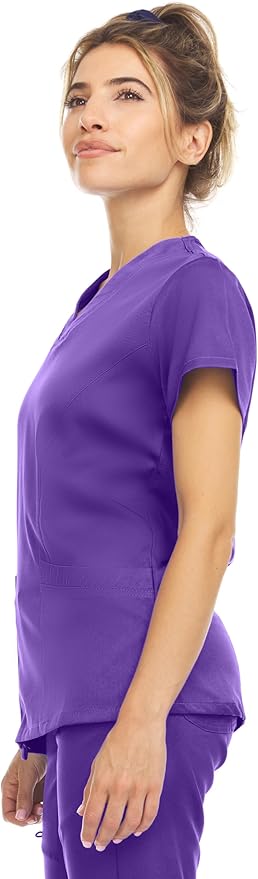 Medichic Eleanor V-Neck Top with Leah Elastic Waist Cargo Jogger Pants Scrub Set - Grape
