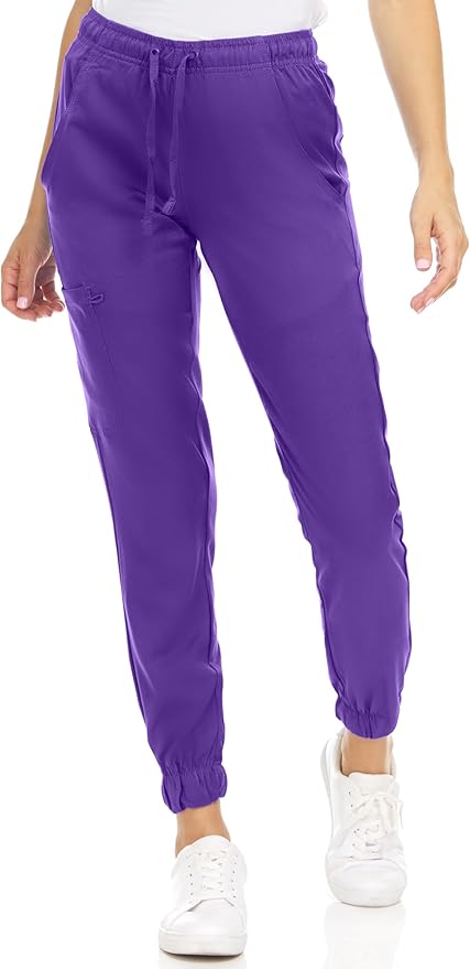 Medichic Eleanor V-Neck Top with Leah Elastic Waist Cargo Jogger Pants Scrub Set - Grape