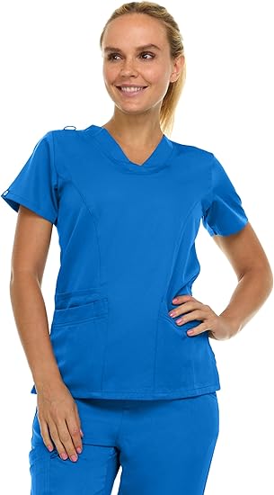 Medichic Eleanor V-Neck Top with Tall Joelle Elastic Drawstring Cargo Pants Scrub Set - Royal Blue