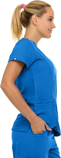 Medichic Eleanor V-Neck Top with Tall Joelle Elastic Drawstring Cargo Pants Scrub Set - Royal Blue