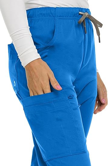 Medichic Eleanor V-Neck Top with Tall Joelle Elastic Drawstring Cargo Pants Scrub Set - Royal Blue