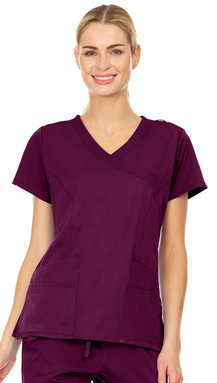 Medichic Violet Mock Wrap Scrub Top