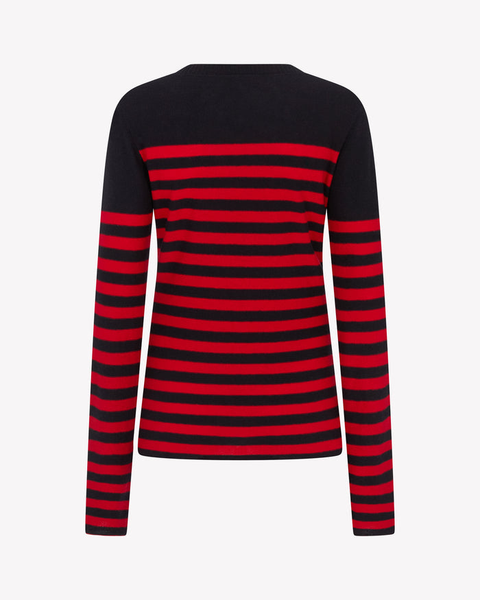 Merino Wool Striped Fitted Jumper - Navy Blue / Red