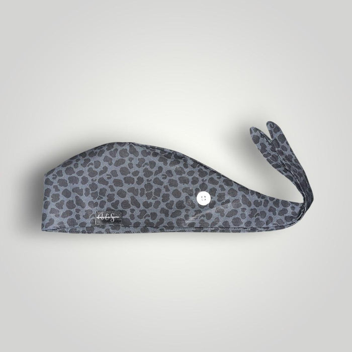 Midnight Leopard Satin - Lined Tie Back Scrub Cap - Nursecaresuites - Online Healthcare BoutiqueScrub Capblack scrub capbreathable scrub capgrey leopard scrub cap
