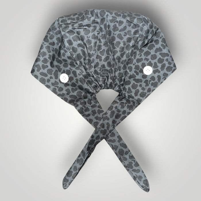 Midnight Leopard Satin - Lined Tie Back Scrub Cap - Nursecaresuites - Online Healthcare BoutiqueScrub Capblack scrub capbreathable scrub capgrey leopard scrub cap