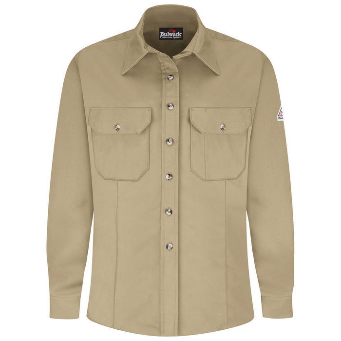 MIDWEIGHT FR LONG SLEEVE UNIFORM DRESS SHIRT - KH-Khaki | Bulwark SLU3