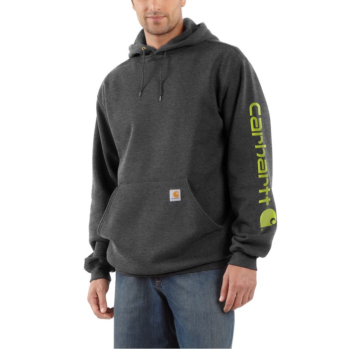 MIDWEIGHT SIGNATURE SLEEVE LOGO HOODED SWEATSHIRT - 026-Carbon Heather | Carhartt K288