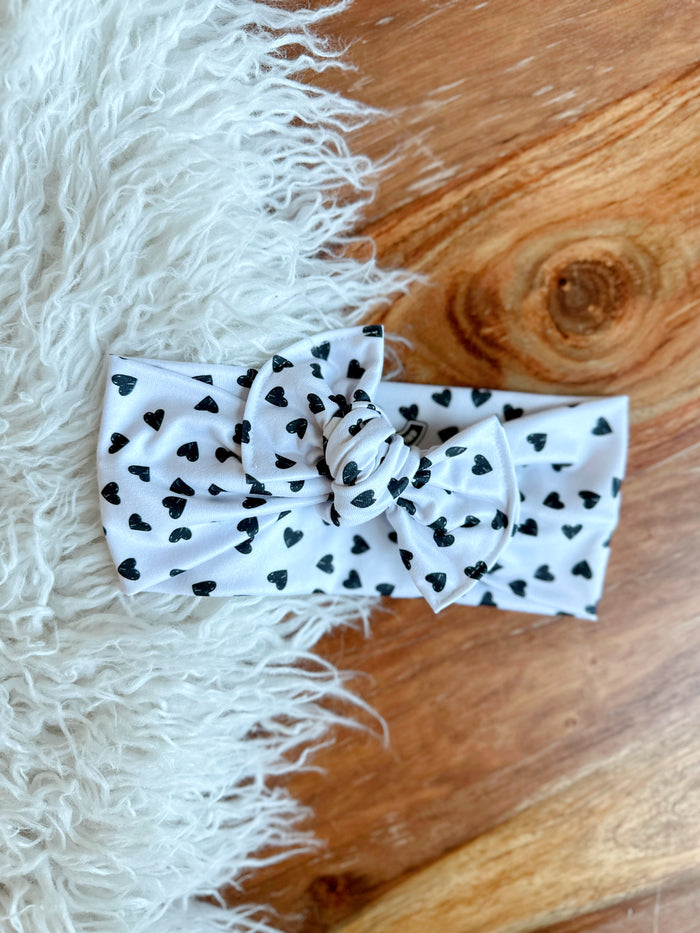Mini Tieband - Black Sketched Hearts