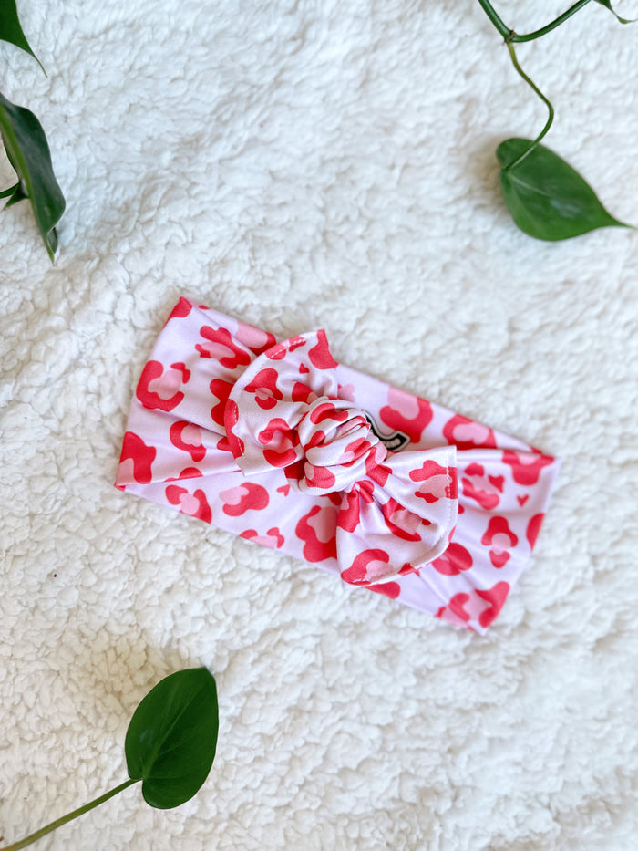 Mini Tieband - Pink Cheetah Hearts