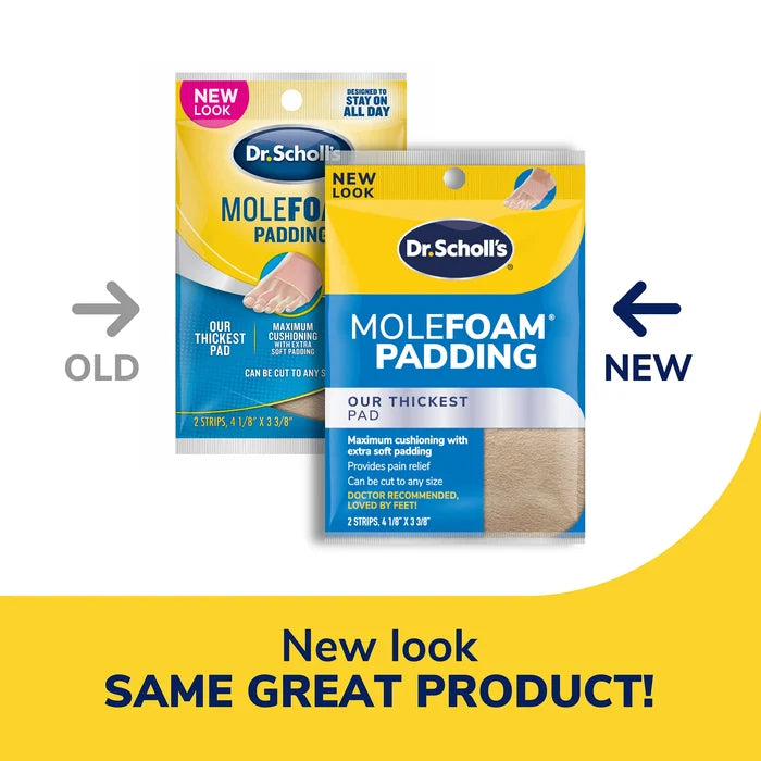 Dr. Scholl's Molefoam padding strips, two retail packs with beige cushion pads