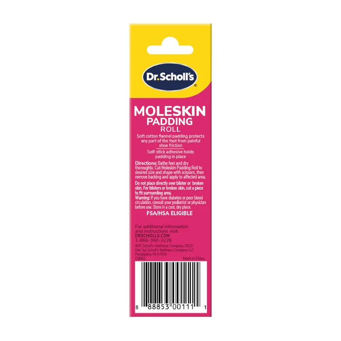 Dr. Scholl's moleskin padding roll back label on retail package