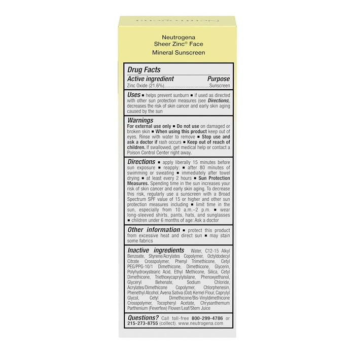 Neutrogena Sheer Zinc Face Mineral Sunscreen SPF50 2oz/ 59ml