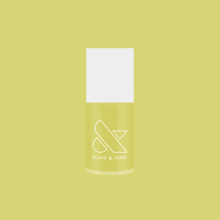 Bottle of Not Kale gel polish by Olive and June in a vibrant zesty chartreuse green shade for mani and pedis