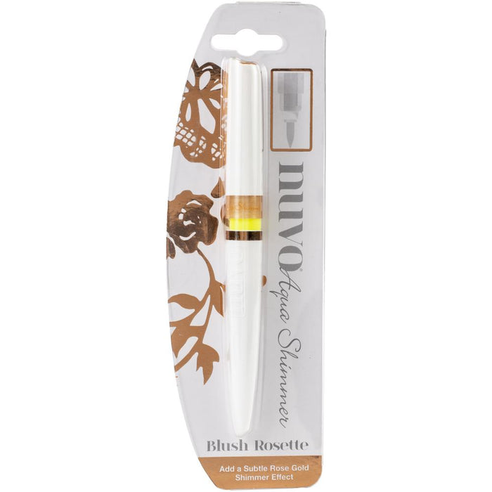 Nuvo - Aqua Shimmer Pen - Choose from a Variety. Nuvo Aqua pens are uniquely designed to create a glitter effect to existing images and media. The perfectly formed brush nib makes the pens extremely versatile and is perfect for adding small glittery detail or making large shimmering areas. This package contains one 6.25 inch long shimmer pen. Imported.  Available: Blush Rosette, Opal Quartz, Sunlit Sienna, Midas Touch. Available at Embellish Away located in Bowmanville Ontario Canada.