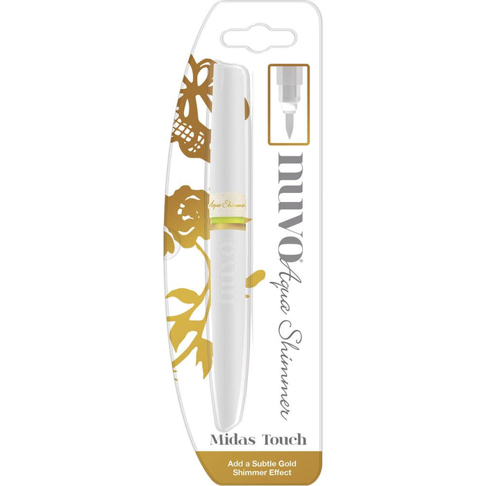 Nuvo - Aqua Shimmer Pen - Choose from a Variety. Nuvo Aqua pens are uniquely designed to create a glitter effect to existing images and media. The perfectly formed brush nib makes the pens extremely versatile and is perfect for adding small glittery detail or making large shimmering areas. This package contains one 6.25 inch long shimmer pen. Imported.  Available: Blush Rosette, Opal Quartz, Sunlit Sienna, Midas Touch. Available at Embellish Away located in Bowmanville Ontario Canada.