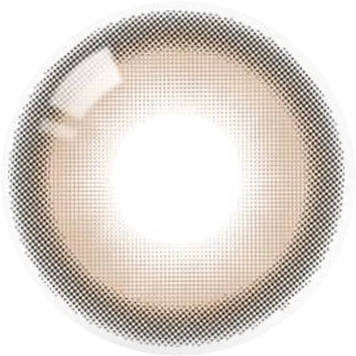 A close-up image of Olola Glint 1-Day Brown (10pk) daily lenses by Olola, featuring a light brown dotted rim and clear center to naturally enhance or change your eye color with realistic brown contacts.