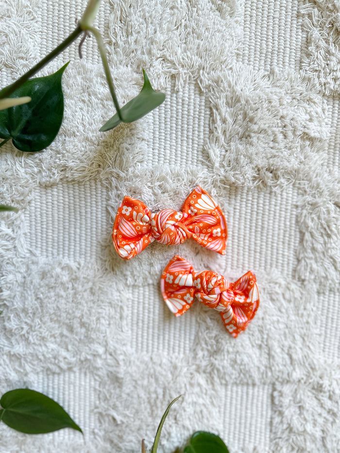 Pigtail Clip Set - Orange Boho Floral