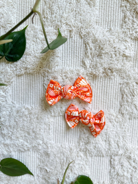 Pigtail Clip Set - Orange Boho Floral