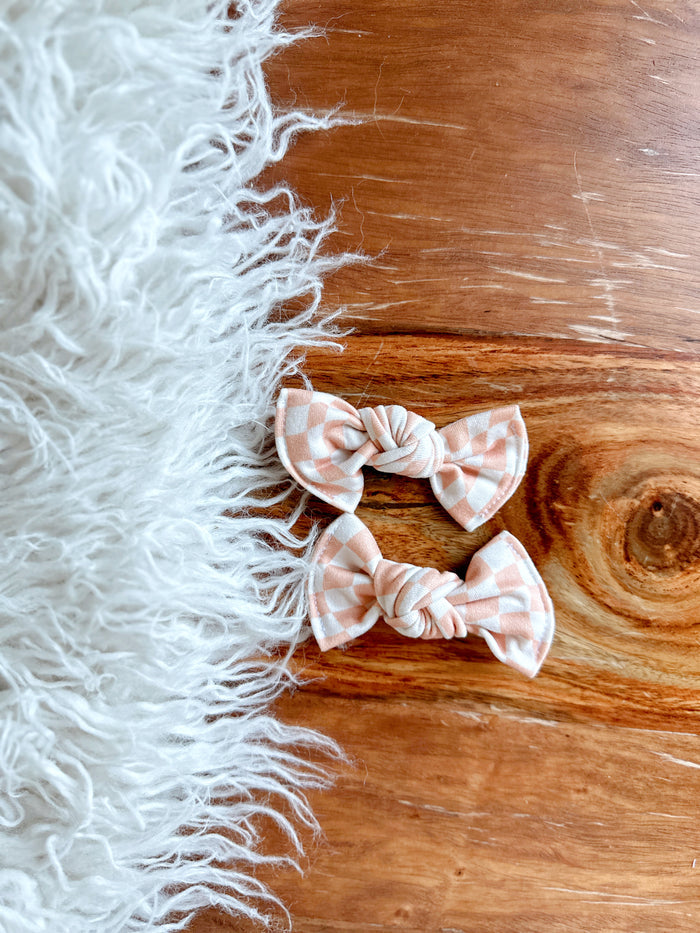 Pigtail Clip Set - Peach Checker