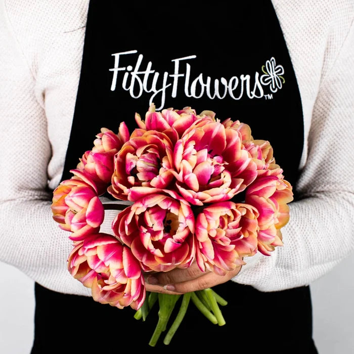 Pink Double Tulip Flower Bunch in Hand