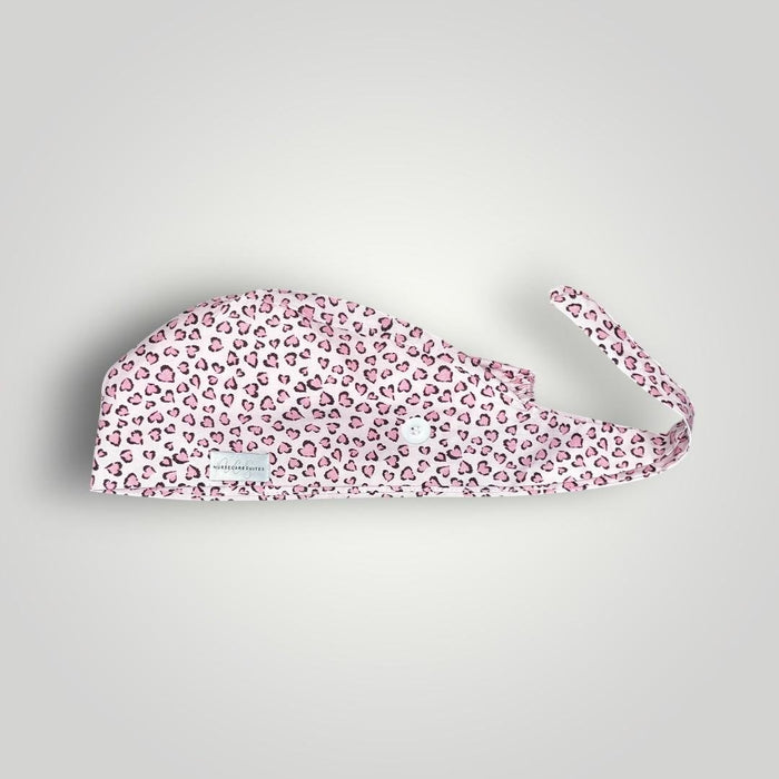 Pink Sweetheart Leopard Satin - Lined Tie Back Scrub Cap - Nursecaresuites - Online Healthcare BoutiqueScrub Capbreathable scrub capcapcute scrub caps