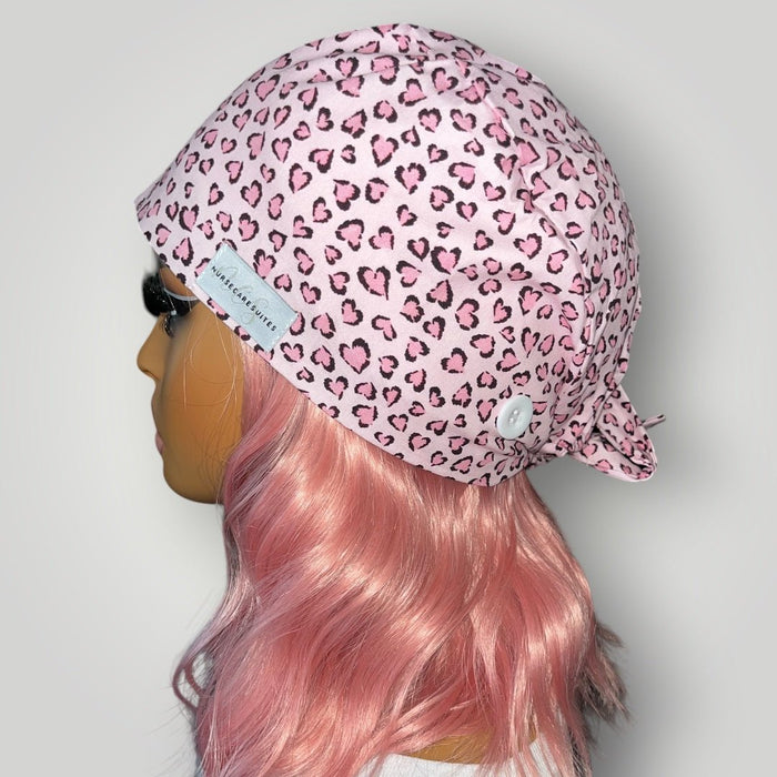 Pink Sweetheart Leopard Satin - Lined Tie Back Scrub Cap - Nursecaresuites - Online Healthcare BoutiqueScrub Capbreathable scrub capcapcute scrub caps