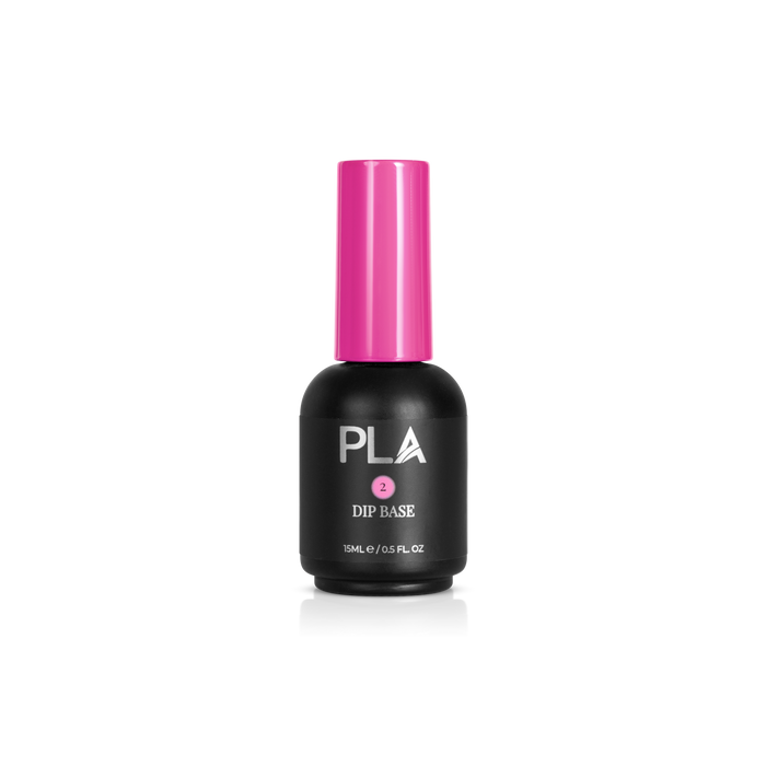 A bottle of PLA Dip Base, featuring a black bottle and a bright pink cap, centered on a clean white background.