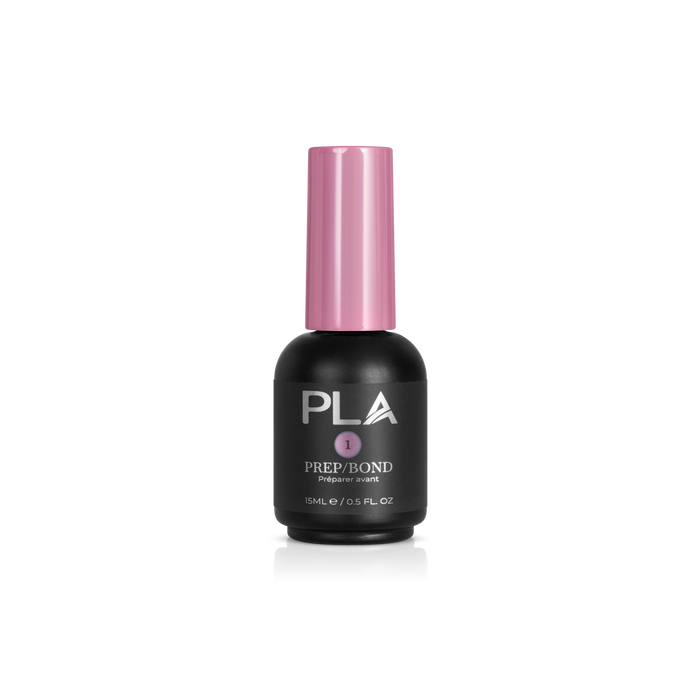 A bottle of PLA Prep/Bond, featuring a black bottle and a pink cap, centered on a white background.