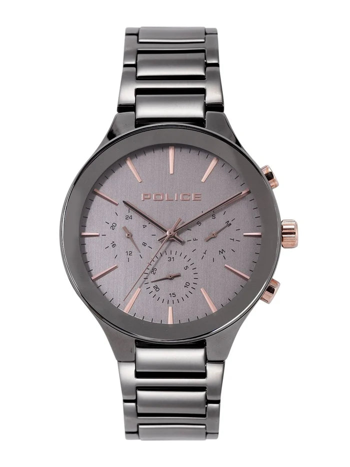 Police Round Charcoal Dial Analog Watch With Day-Date Display & Leather Strap - NEPL15936JSGY13M
