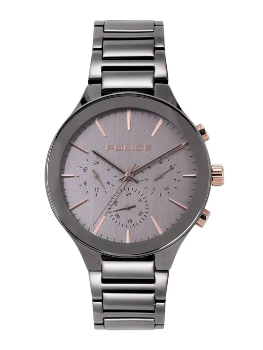 Police Round Charcoal Dial Analog Watch With Day-Date Display & Leather Strap - NEPL15936JSGY13M