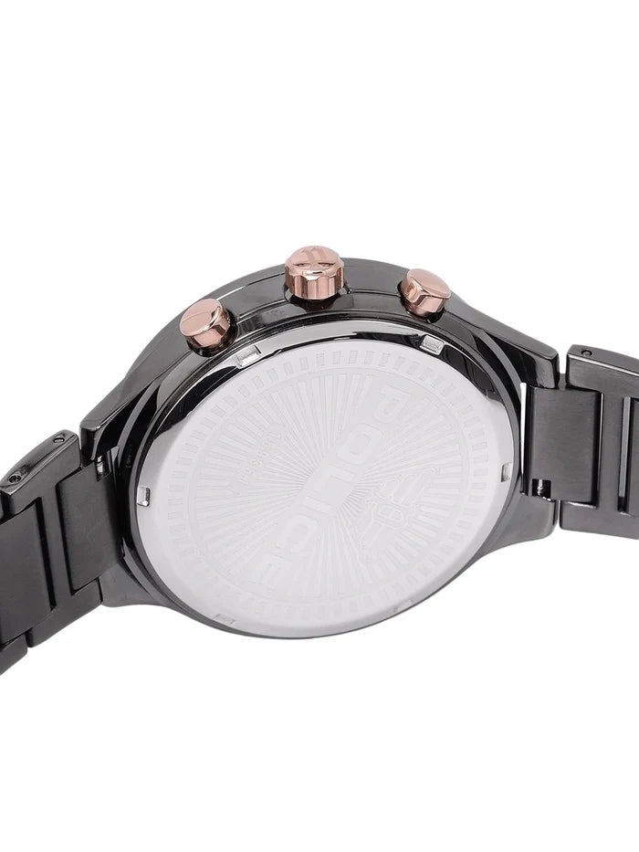 Police Round Charcoal Dial Analog Watch With Day-Date Display & Leather Strap - NEPL15936JSGY13M