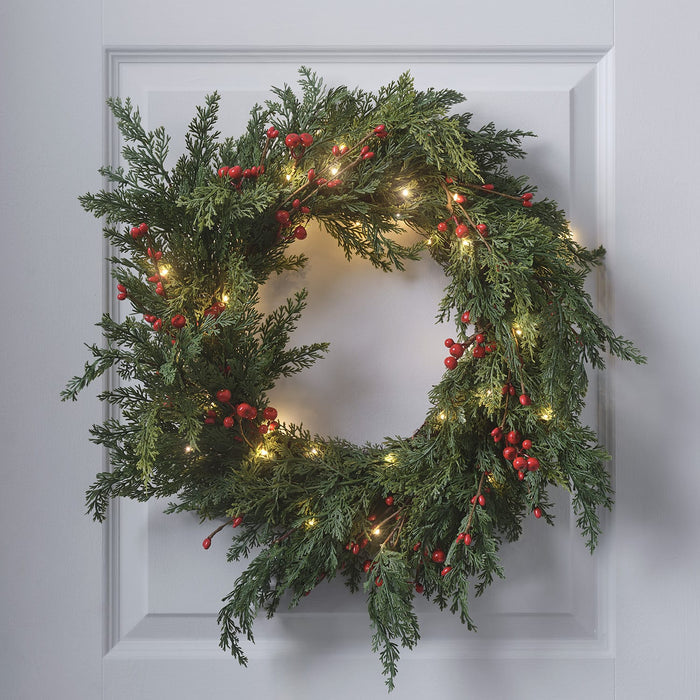 Pre Lit Red Berry Christmas Wreath & Garland